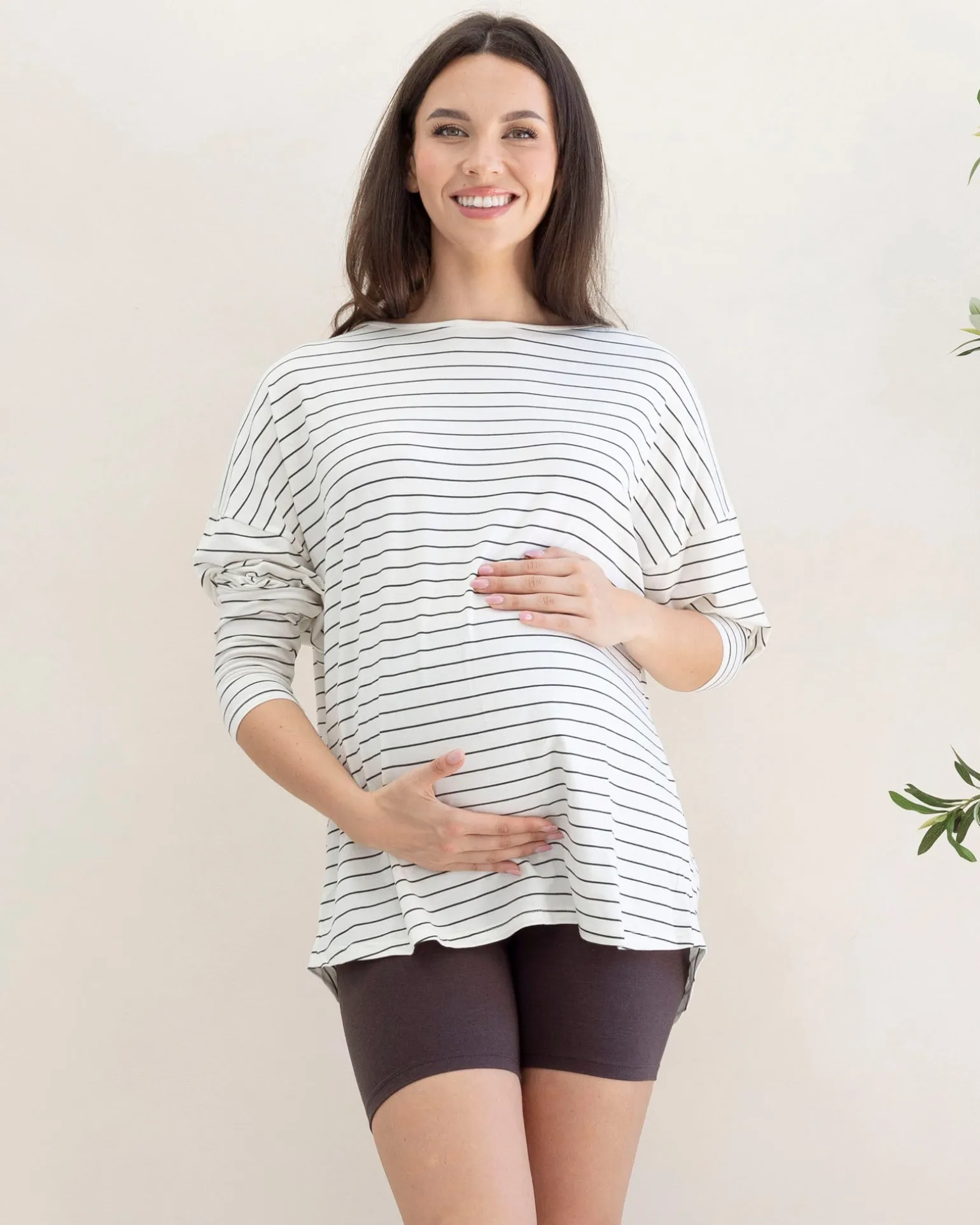 Reversible Maternity Long Sleeve-White/Olive Striped