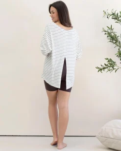 Reversible Maternity Long Sleeve-White/Olive Striped
