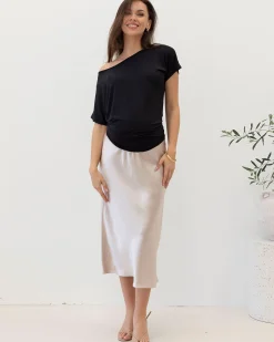 Reversible Tie Front Maternity Top in Black