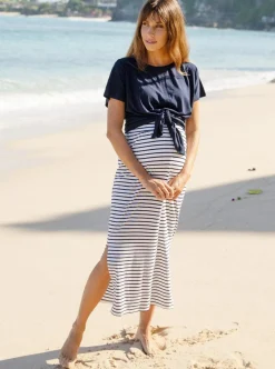 Reversible Tie Front Tee in Navy