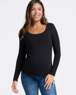 Rib Essential Long Sleeve Maternity Top in Black