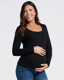 Rib Essential Long Sleeve Maternity Top in Black