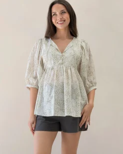 Romantic Daisy Print Cotton Tunic Top