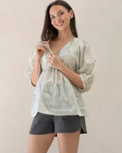 Romantic Daisy Print Cotton Tunic Top