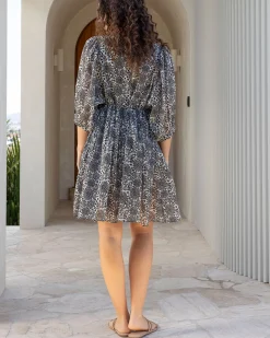 Romantic Daisy Sheer Cotton Dress-Black