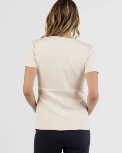 Sabine Soft Ponte Maternity V-Neck Work Top in Beige
