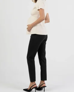 Sabine Soft Ponte Maternity V-Neck Work Top in Beige