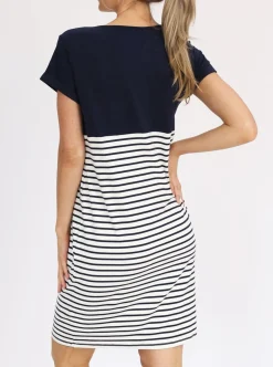 Savvy Maternity and Nursing Striped Nightie in Navy