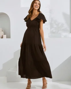 Serena Maternity Cotton Dress in Black