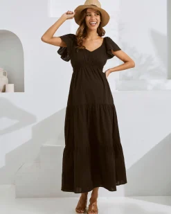 Serena Maternity Cotton Dress in Black