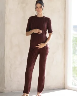 Sherry Wide Rib Maternity Lounge Pant in Chocolate Truffle