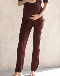 Sherry Wide Rib Maternity Lounge Pant in Chocolate Truffle