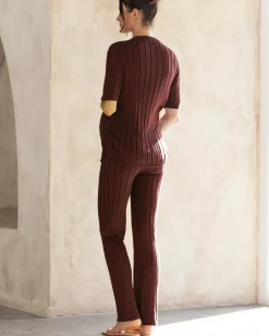 Sherry Wide Rib Maternity Lounge Pant in Chocolate Truffle