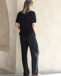 Sherry Wide Rib Maternity Lounge Pant in Black