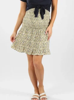Shirred Maternity Skirt in Green Flora