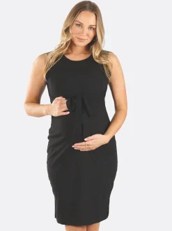 Sleeveless Black Maternity and Nursing Tie Knot Dress