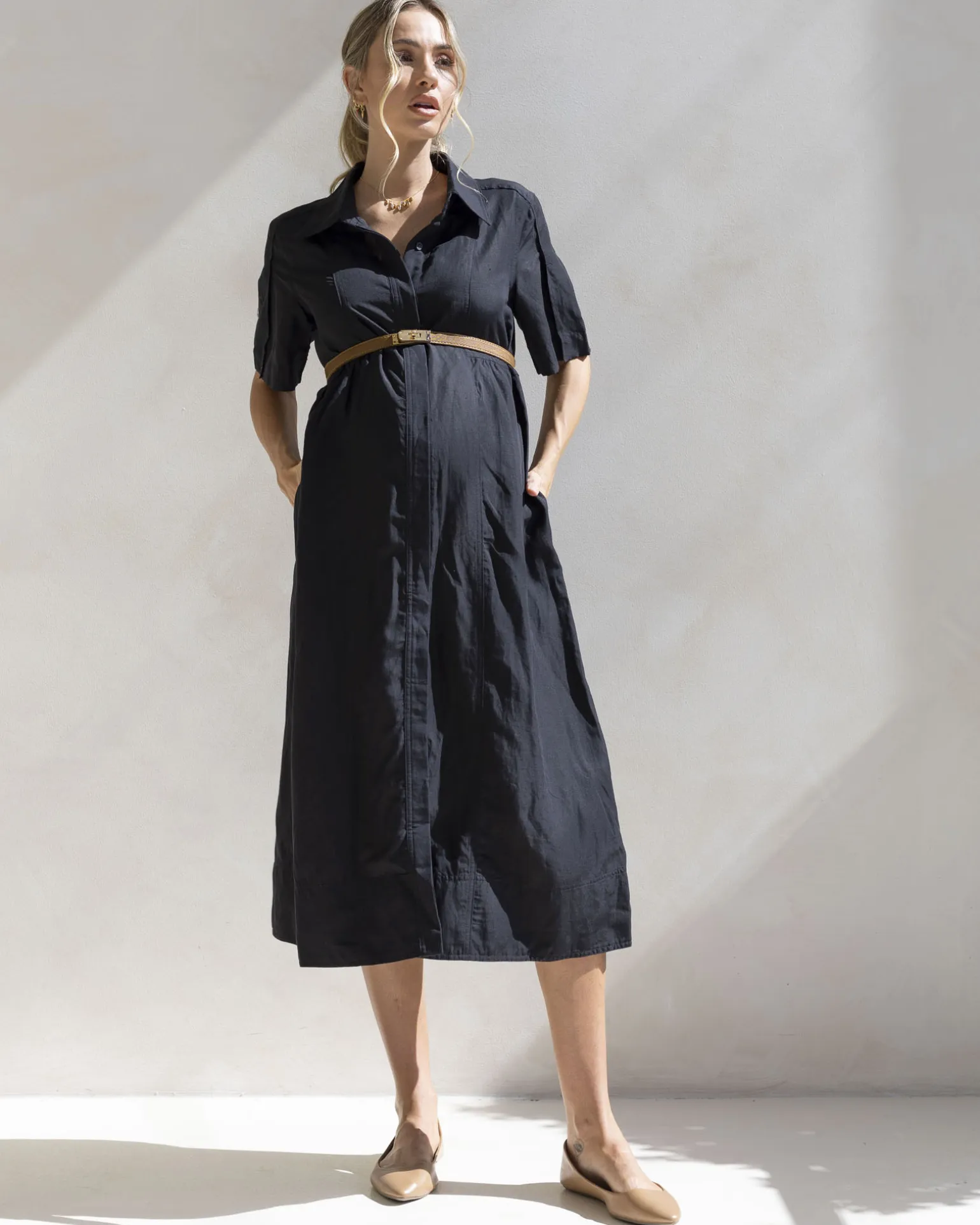 Sophia Maternity Belt Work Dress in Black