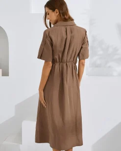 Sophia Maternity Belt Work Dress in Latte