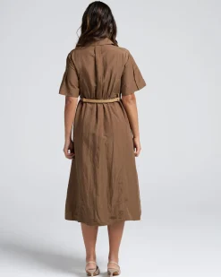 Sophia Maternity Belt Work Dress in Latte