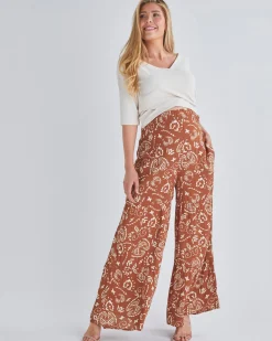 Stacie Wide Leg Maternity Ruffled Pants in Parsley Print