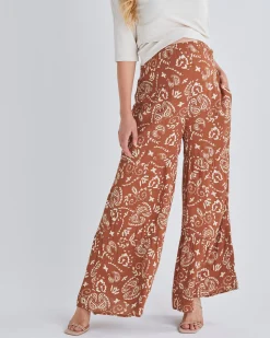 Stacie Wide Leg Maternity Ruffled Pants in Parsley Print