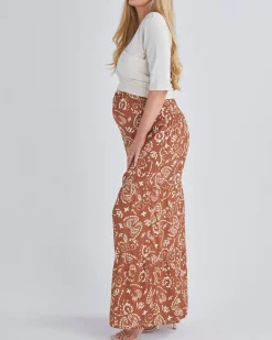 Stacie Wide Leg Maternity Ruffled Pants in Parsley Print