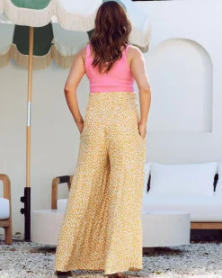 Stacie Wide Leg Maternity Ruffled Pants in Yellow Animal Print