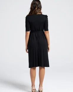 Stephanie Maternity Belt Midi Dress in Black