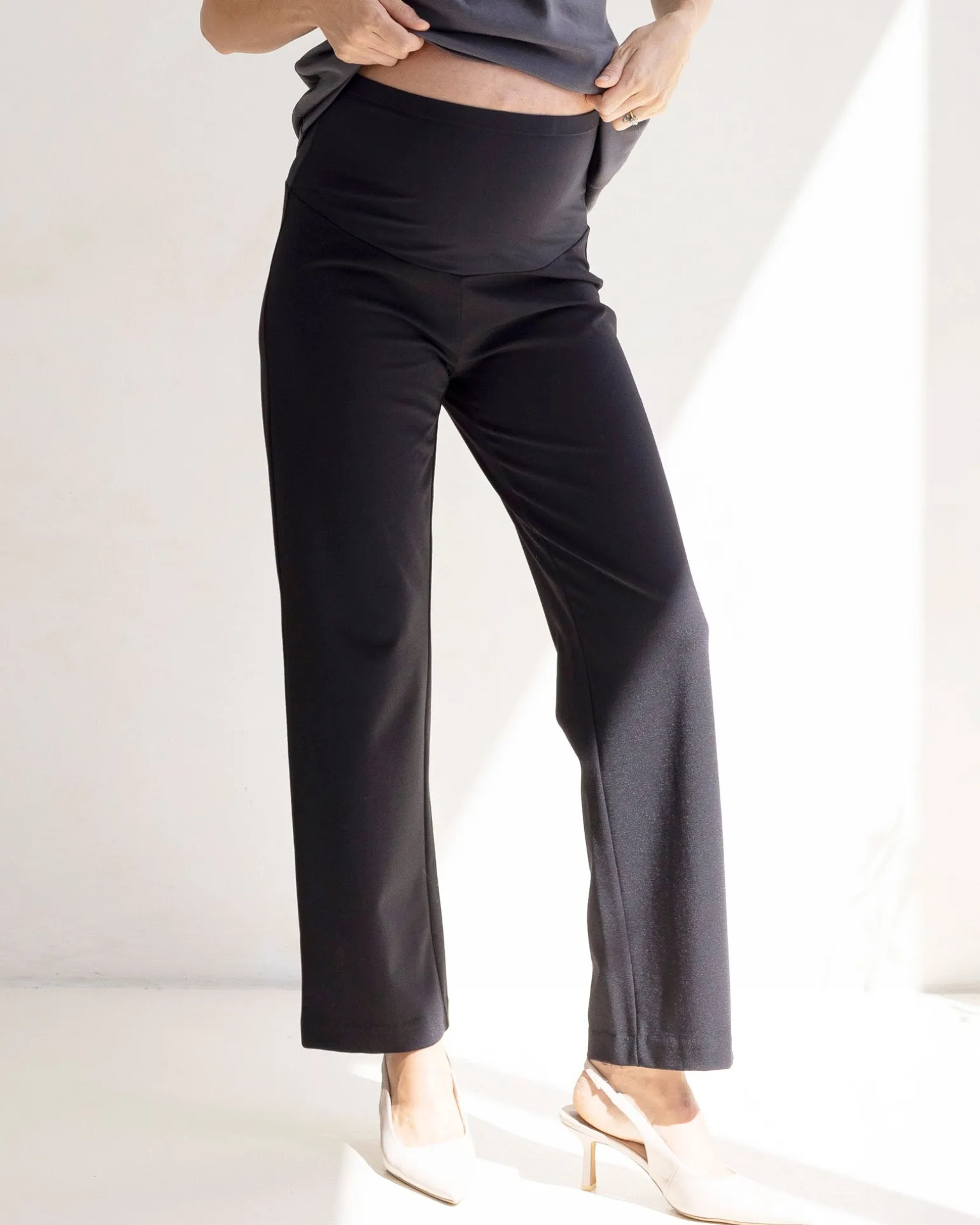 Steph Maternity Mid Waist Stretch Work Pants - Black