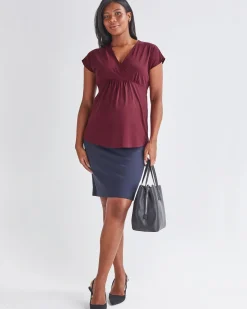 Straight Cut Ponte Pencil Navy Maternity Skirt