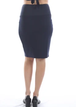 Straight Cut Ponte Pencil Navy Maternity Skirt