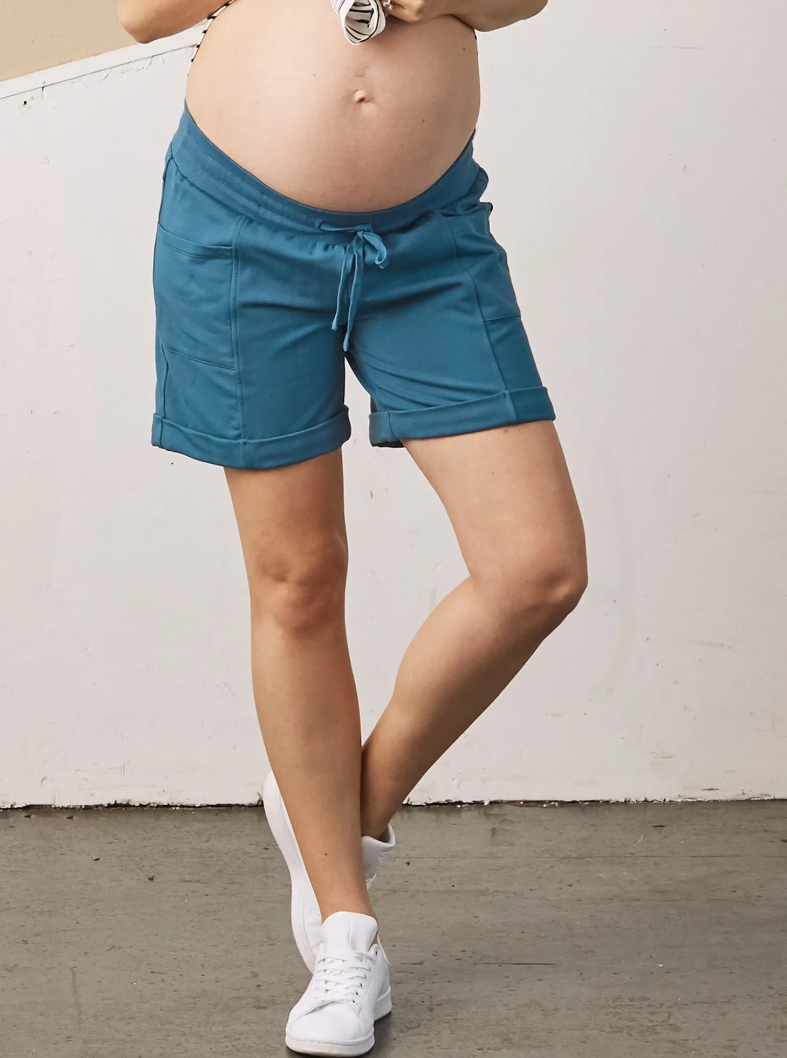 Summer Cotton Maternity Shorts in Breezy Blue