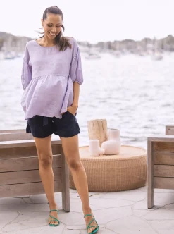 Summer Maternity Low Waist Linen Shorts in Navy