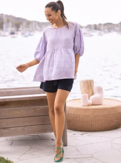 Summer Maternity Low Waist Linen Shorts in Navy