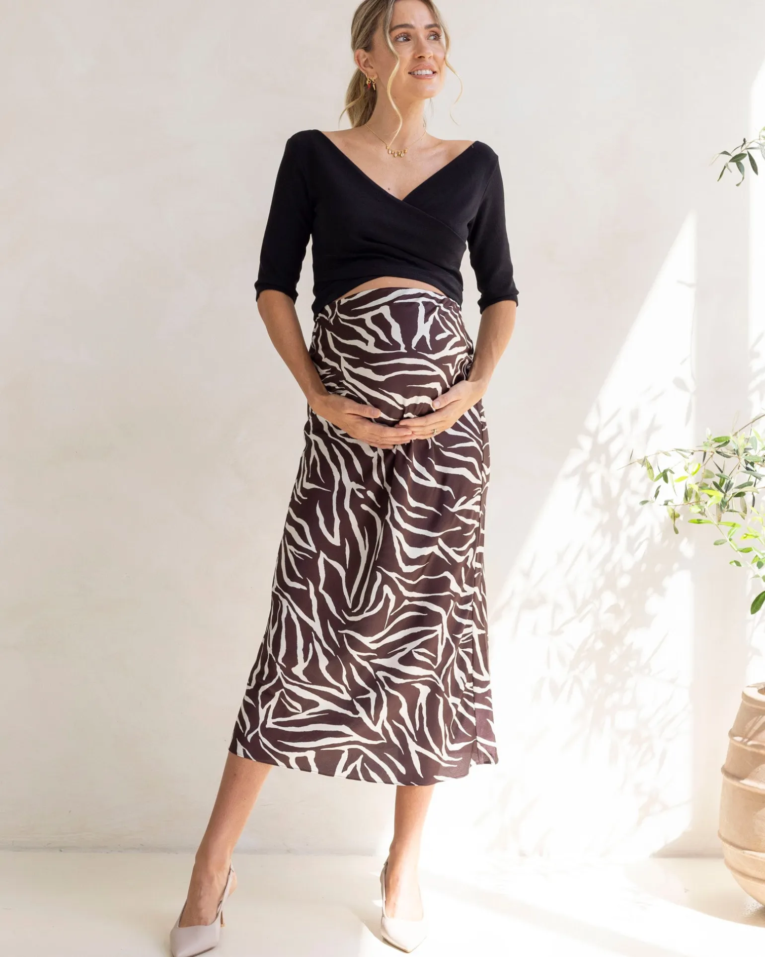 Suzie Maternity Cross Over Off Shoulder Top in Black
