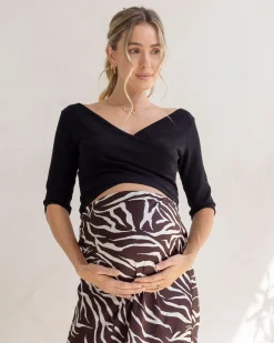 Suzie Maternity Cross Over Off Shoulder Top in Black