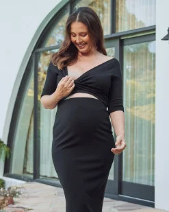Suzie Maternity Cross Over Off Shoulder Top in Black