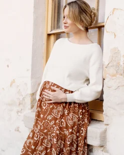 Sylvie Luxury Maternity Cotton Cropped White Sweater