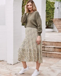 Sylvie Luxury Maternity Knitted Cropped Sweater In Olive