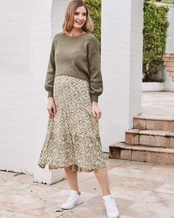 Sylvie Luxury Maternity Knitted Cropped Sweater In Olive
