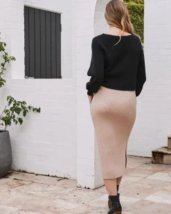 Sylvie Luxury Maternity Knitted Cropped Sweater In Black