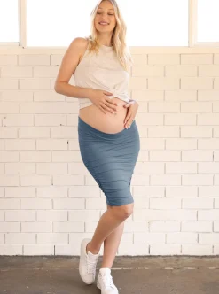 "The Ruched" Maternity Bamboo Skirt - Blue Moon