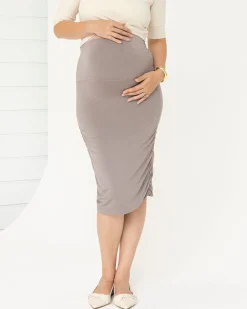 "The Ruched" Maternity Midi Skirt in Mink Grey