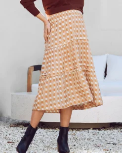 Tracy Maternity Ruffled Midi Skirt in Sandstone Stripe