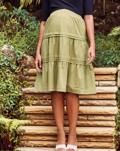 Tracy Maternity Tiered Midi Skirt in Chartreuse