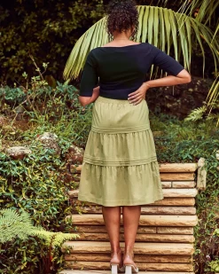 Tracy Maternity Tiered Midi Skirt in Chartreuse