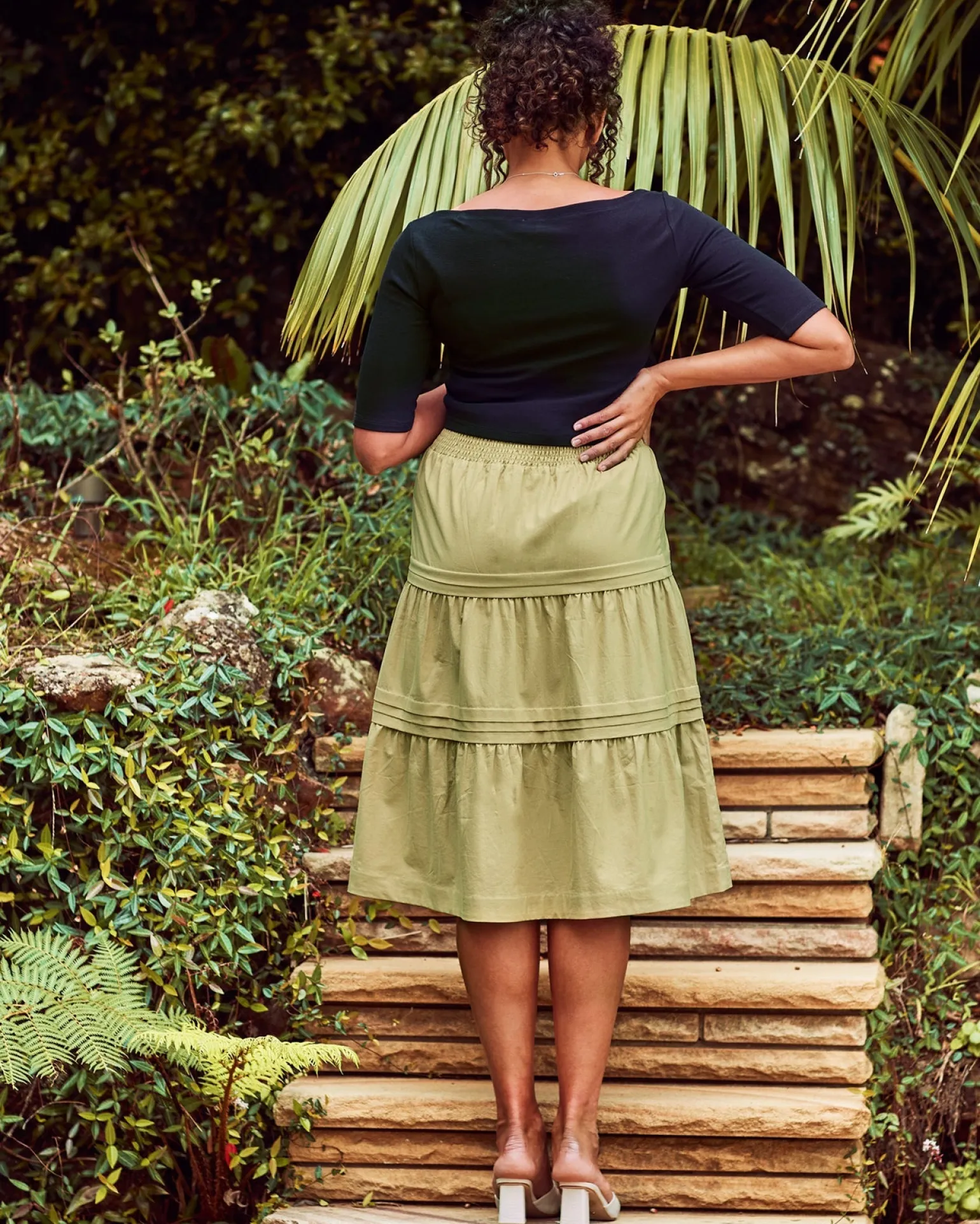 Tracy Maternity Tiered Midi Skirt in Chartreuse