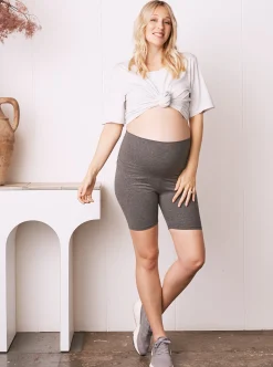 Versatile Cotton Maternity Shorts - Charcoal