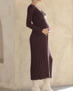 Victoire Maternity Knit Dress in Dark Brown