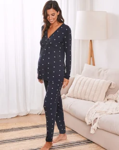 Vivian 3-Piece Maternity & Nursing Pajama Set with baby blanket
